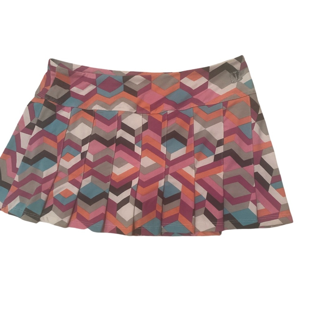 EleVen by Venus Williams Colorful Geometric Skort - M white pink green , poly